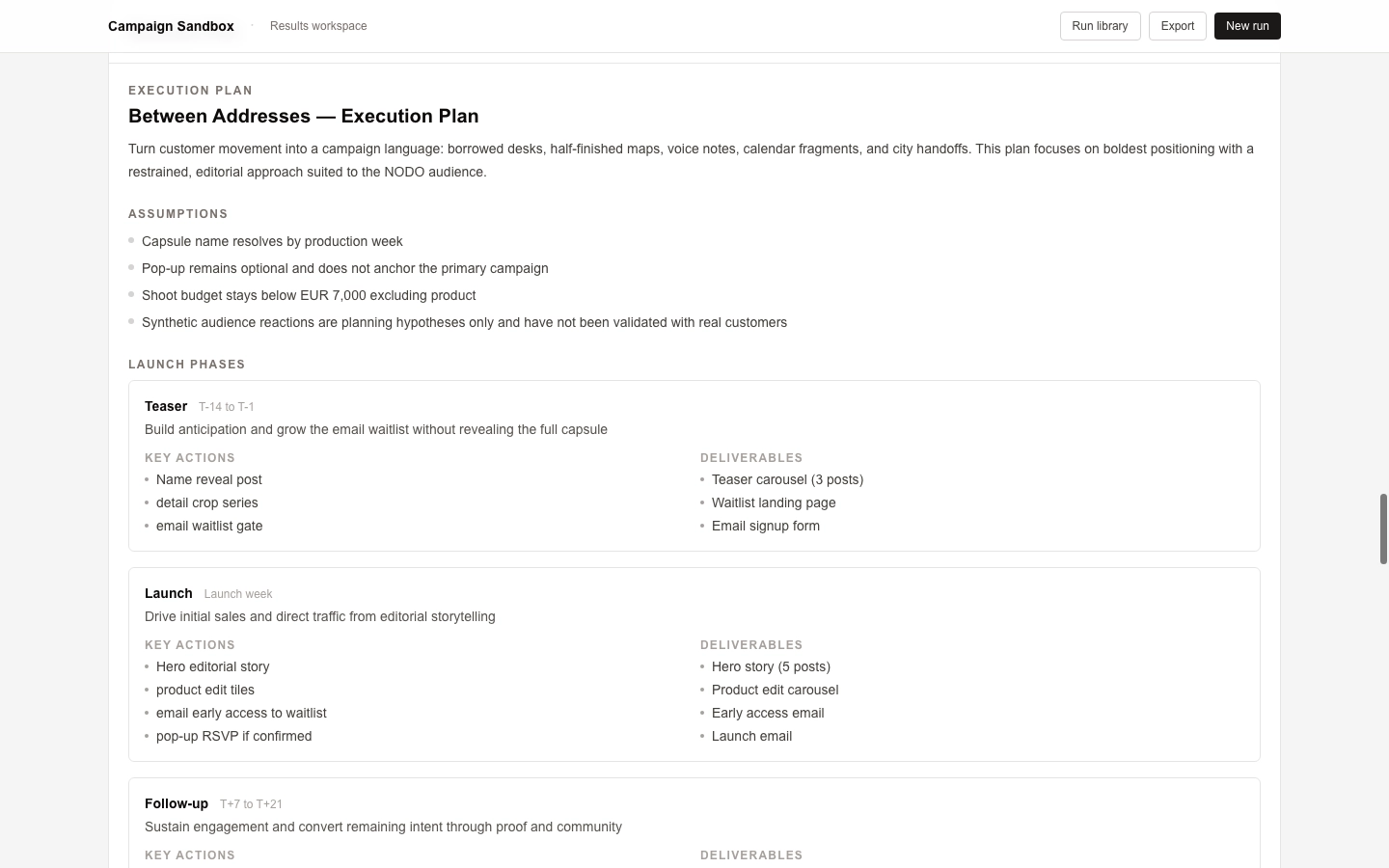 Plan de ejecución de Campaign Sandbox
